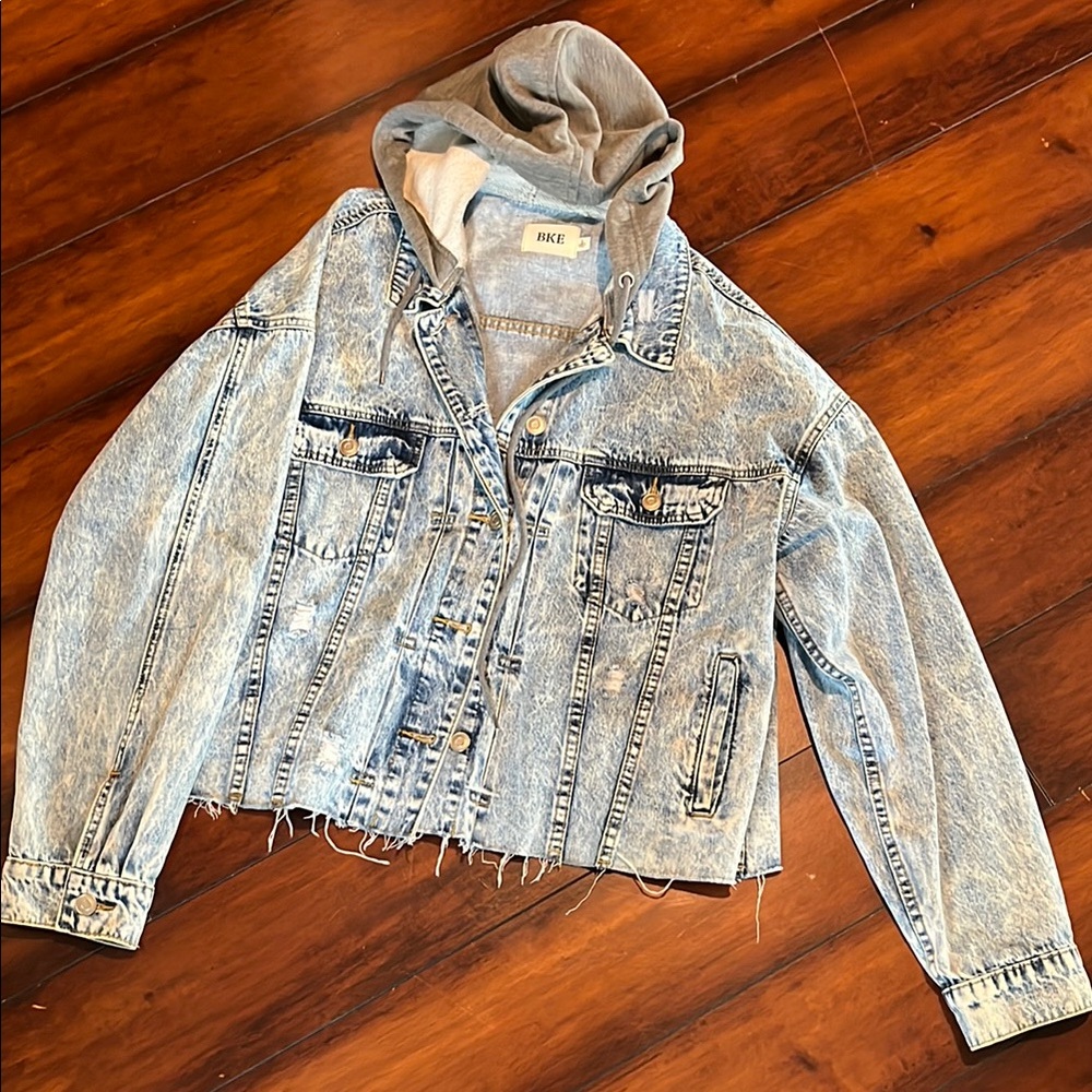 BKE Blue Jean Jacket with Gray Hood
